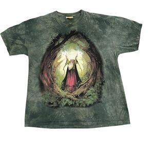 Vtg 2000 The Mountain Wizard AOP Tie Dye Shirt Mens XXL Sage Of The Woods Trees